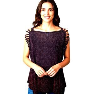 Women's 22W 24W Black Sparkle Long Slit Sleeves Top Shirt Plus 3X 3XL XXXL